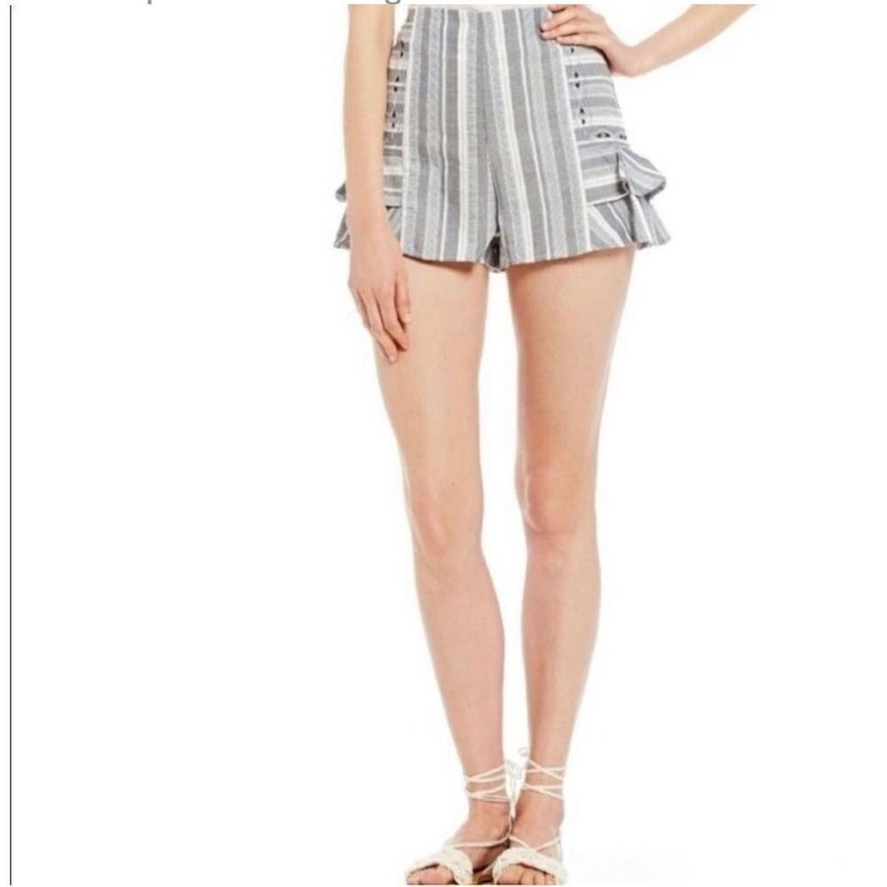 Womens Anthropologie Gianni Bini Striped Emb High Waisted Shorts - Sz S